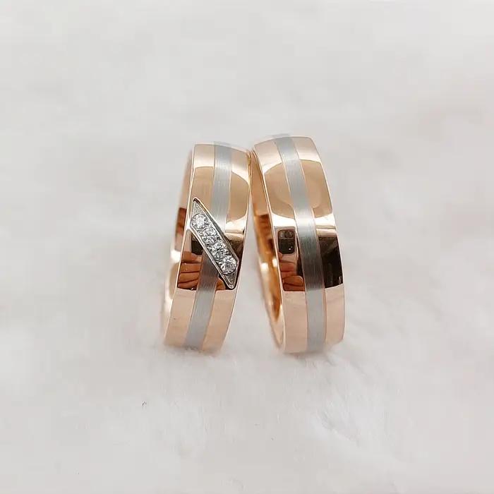 Bagues de mariage faites à la main en or rose plaqué or 18 carats, bijoux en acier inoxydable, vente en gros, bague de couple de promesse d'amant de styliste de haute qualité