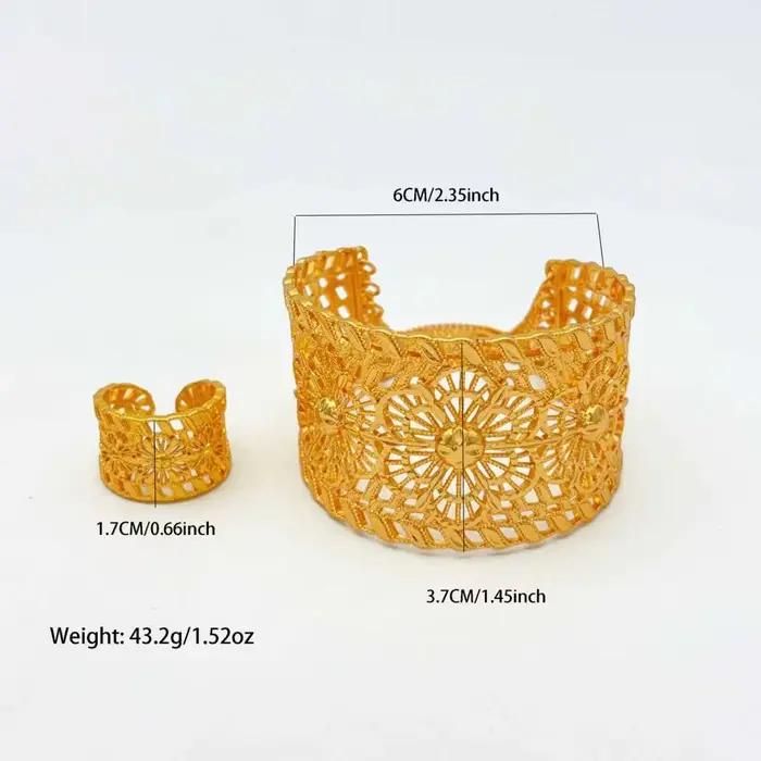 Ensemble de bracelets et bagues éthiopiens pour femmes, couleur or africain de Dubaï, avec pampilles et breloques rigides, bijoux arabes pour mariage et cadeaux de fête