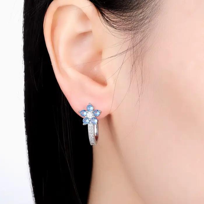 MISEFF – boucles d'oreilles en argent Sterling S925, fleur d'orchidée, bleu et violet, style Vintage, bijoux polyvalents à la mode, cadeau d'anniversaire