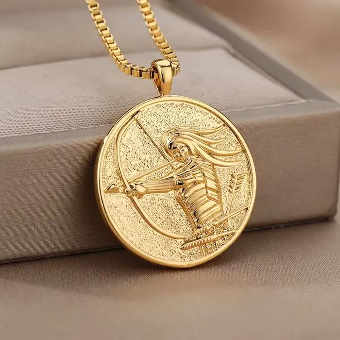 Collier esthétique avec pendentif pièce de monnaie déesse Athéna pour femme, en acier inoxydable, style vintage, bijoux, collier ras du cou, Collier Femme