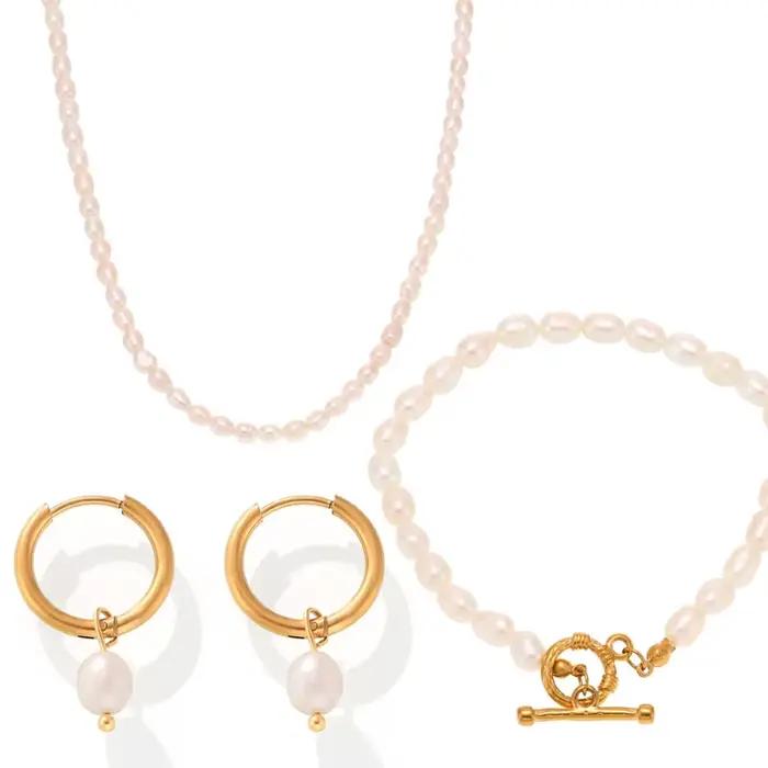 Ensemble de collier et boucles d'oreilles en perles d'eau douce baroques pour femmes, bijoux à la mode, cadeau de fête