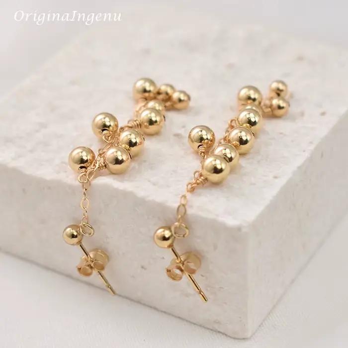 Boucles d'oreilles en or 14 carats faites à la main pour femmes, bijoux Boho Oorbellen Brinco, bijoux fins vintage, boucles d'oreilles pendantes