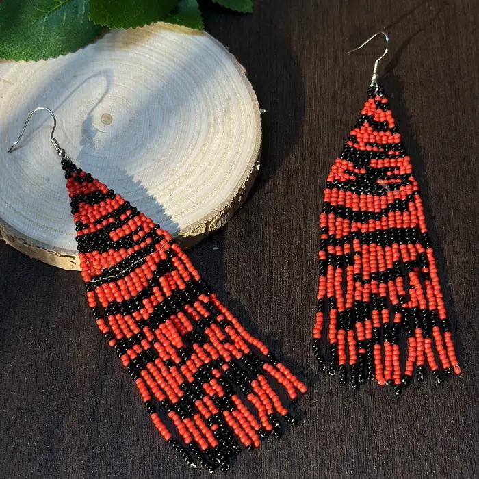 AHAYA – boucles d'oreilles bohème officielles à pampilles, perles de rocaille, perles de verre, imprimé léopard en peau de tigre tissé à la main, bijoux quotidiens pour femmes