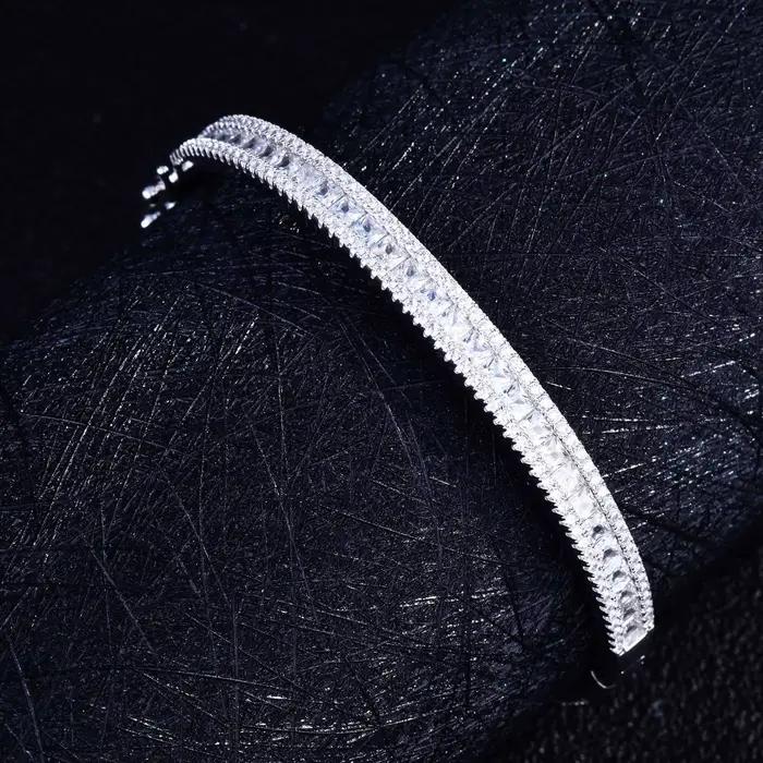 Bracelet manchette plaqué platine, zircone cubique, dégradé arc-en-ciel, bijoux cadeau pour femmes, bijoux de luxe pour anniversaire de mariage