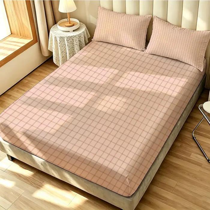 Ensemble de literie à fines rayures rose clair et marron, 3 pièces, drap-housse sans garnissage, literie douce pour la décoration de la chambre à coucher