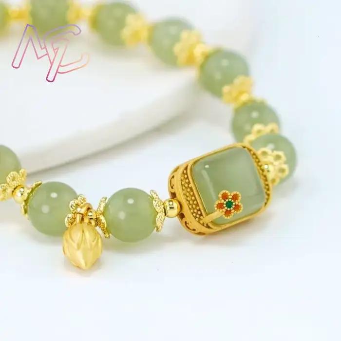 Bracelet Lotus en Jade véritable, breloque de styliste, pierres précieuses, bijoux naturels, amulette, Talismans à la mode, accessoires, perles, Agate