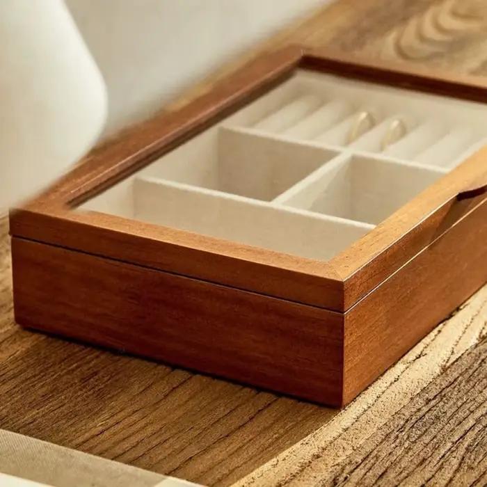 Boîte à bijoux en bois Mini multifonctionnelle pour femmes, organisateur de rangement, boîte à bijoux de luxe, fournitures d'emballage personnalisées
