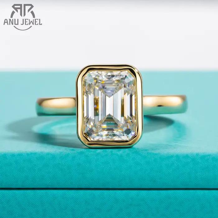 AnuJewel-Bague de fiançailles en argent regardé 925 pour femme, émeraude taillée, document D Moissanite jaune, vente en gros de bijoux, 3ct