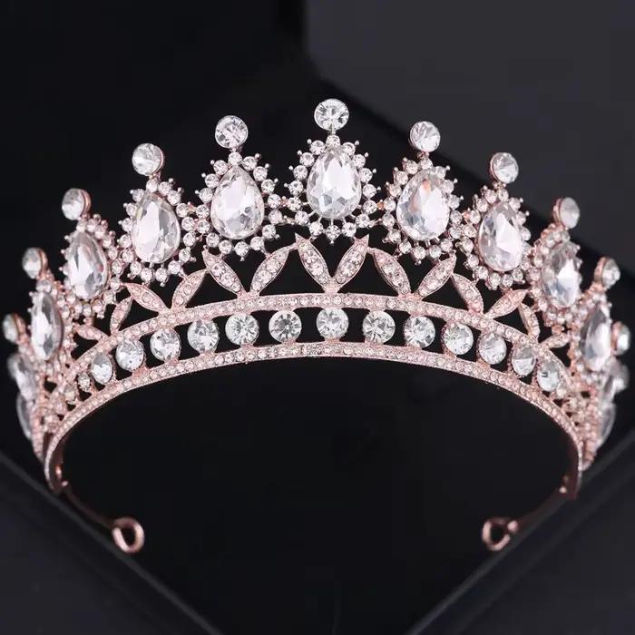 Diadèmes et couronnes en cristal couleur or Rose, strass, diadème de princesse de bal, accessoires pour cheveux de mariée, bijoux couronne diadème