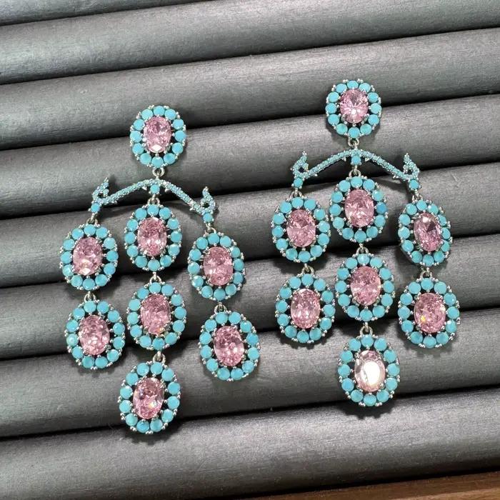 Nouvelles boucles d'oreilles à fleurs colorées serties de diamants, tendance