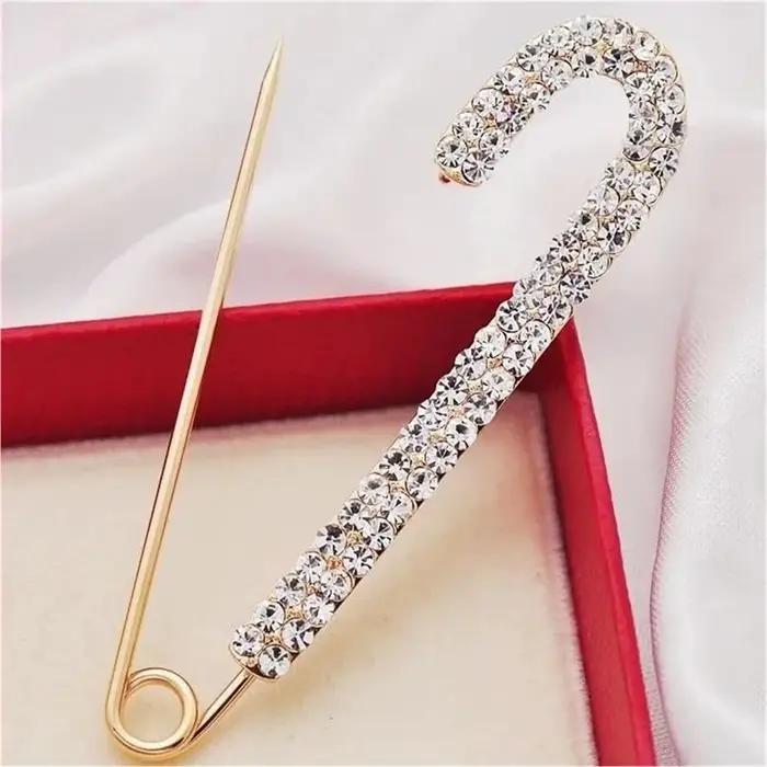 1 pièce Broches en strass avec boucle argentée ​ Grandes broches de bijouterie luxueuses pour femme, épingles de sûreté brillantes pour foulard, style mode