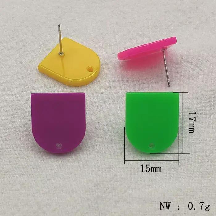 Nouvel arrivage! Clou d'oreille en acrylique de forme narnéon, solide, boucle d'oreille faite à la main, pièces de bricolage, résultats de bijoux, composants, 17x15mm, 100 pièces
