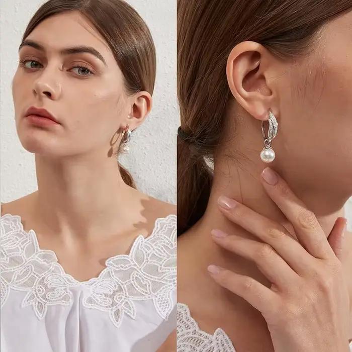 Boucles d'oreilles suspendues en perles en argent Sterling 925, pour mariage, boucles d'oreilles esthétiques pour femmes, bijoux brillants en CZ