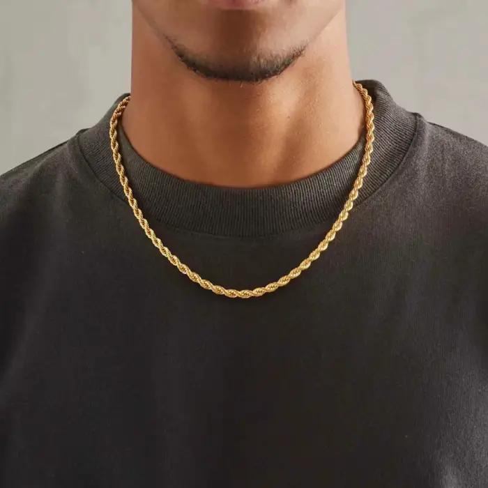 Ventes chaudes Collier chaîne en corde ronde de 18 à 24 pouces (45 à 60 cm) en or 18 carats de 4 mm pour femmes et hommes, mode personnalisée, mariage, fête, streetwear, bijoux