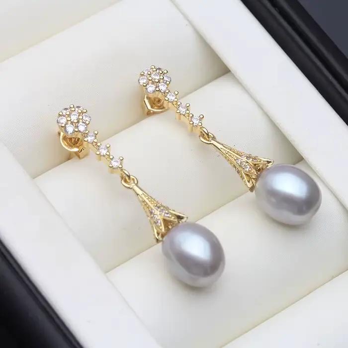 Boucles d'oreilles en perles d'eau douce naturelles, boucles d'oreilles en argent 925 pour femme, mariée, avec perles blanches, cadeau d'anniversaire, noir et blanc