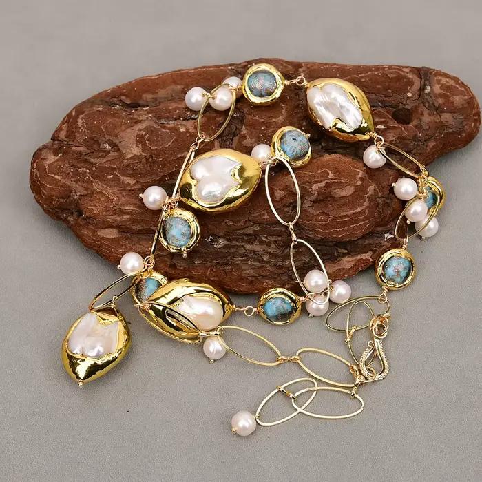 G-G Culture D'eau Douce Blanc Keshi Perle Baroque Dent Mabe Perle Bleu Verre De Murano Collier Fait À La Main Dame Cadeaux De ix