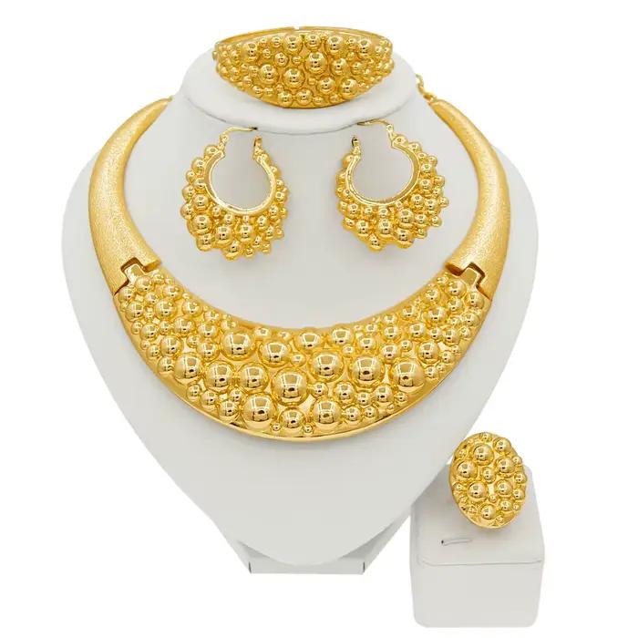 Ensemble de bijoux élégant pour femmes, comprenant grand collier et boucles d'oreilles en or, adapté à un usage quotidien, Bracelet en or, cadeau pour femmes