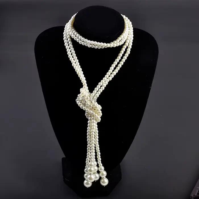 Collier de perles crème vintage pour femme, mode des années 1920, fausses perles, accessoires de testostérone, bijoux fantaisie