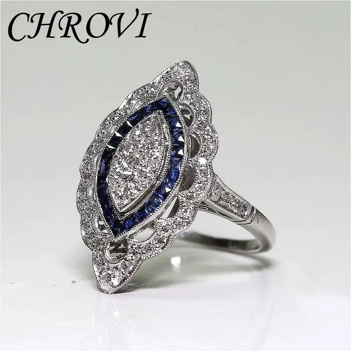 Bague en argent sterling 925 de style luxueux, avec saphir, bague de mode pour fête nuptiale