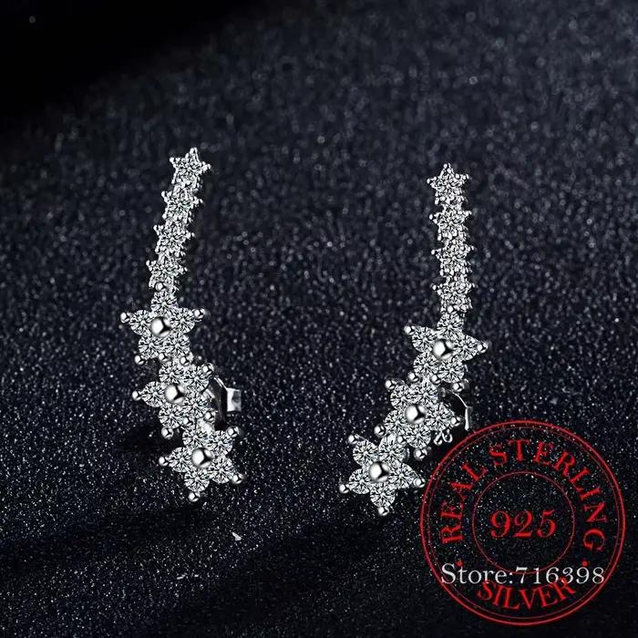 Boucles d'oreilles étoile en cristal en argent Sterling 925 pour femmes, cadeau de fête, bijoux hypoallergéniques en argent Sterling