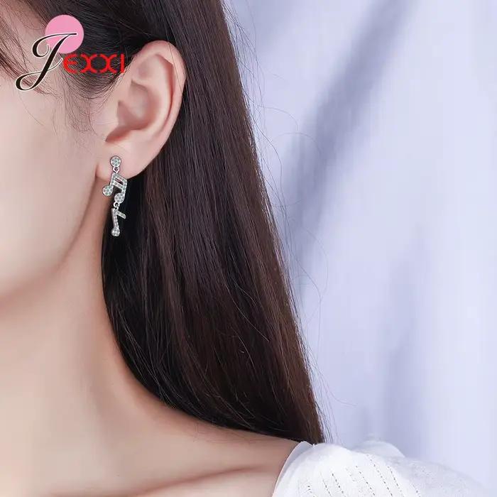 Boucles d'oreilles asymétriques en Zircon pour femmes, tendance, Design de Note de musique, breloques brillantes, belle fille, bijoux de fête mignons