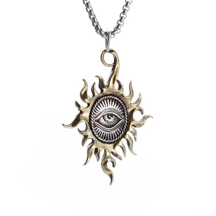 Pendentif Vintage œil de soleil de dieu, collier œil qui voit tout, amulette religieuse pour hommes et femmes, bijoux