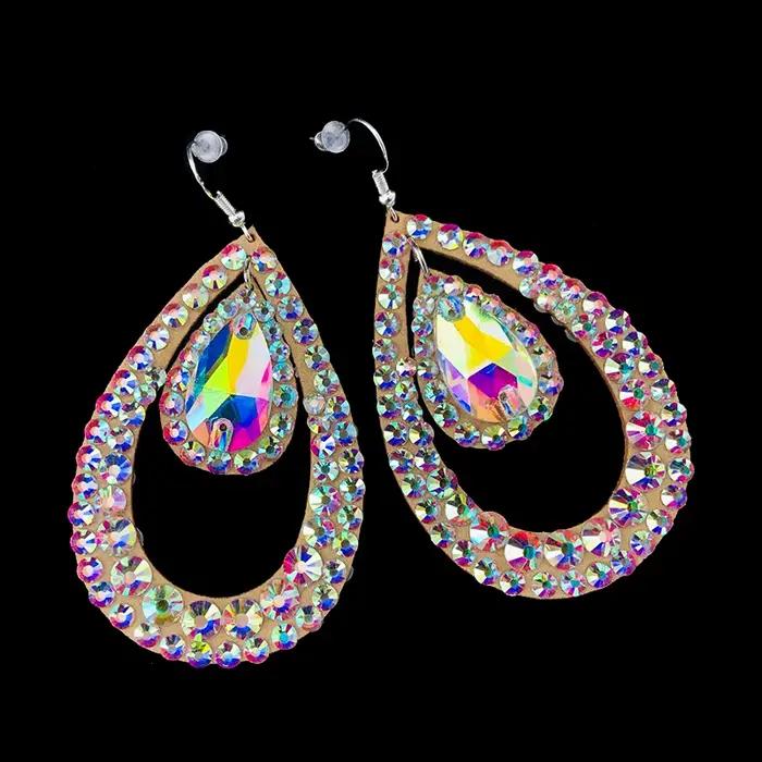 Boucles d'oreilles de danse du ventre pour femmes, bijoux gitans, accessoires de Costume de danseuse, strass brillants, Double face, 2 paires/P