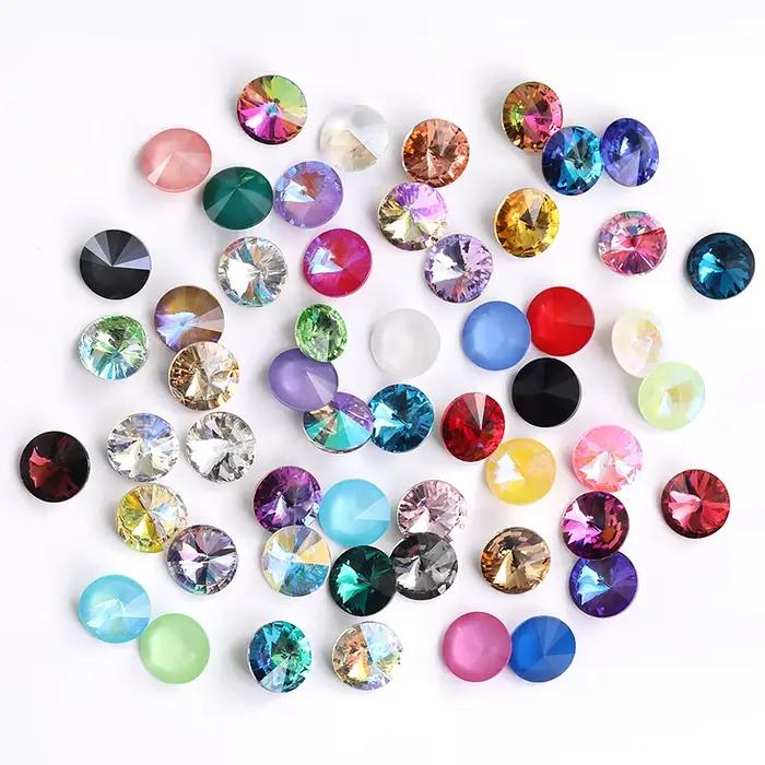 Rivoli – strass ronds et pointus en diamant, perles colorées, artisanat, cristal, vêtements pour ongles, accessoires de bijoux, 6/8/10/12/14MM