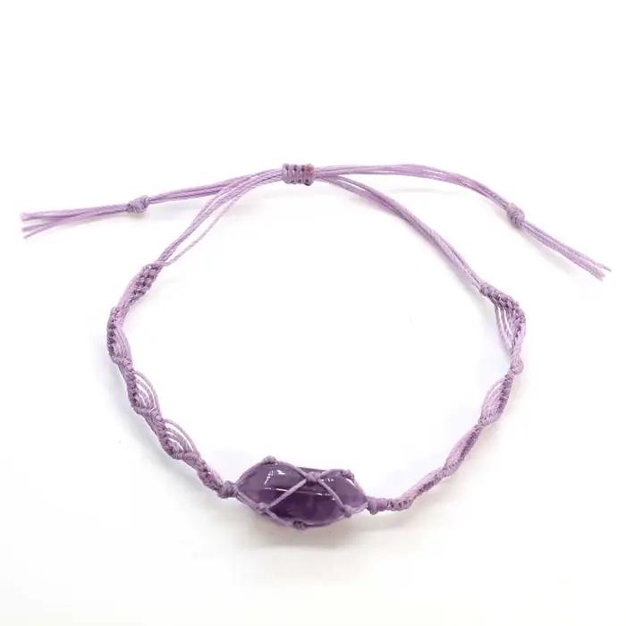 Bracelets en pierre de macramé tressée enveloppés de ULfaits à la main pour les filles, hexagone naturel, atterrissage yst, tissage de cristal, réglable, bijoux