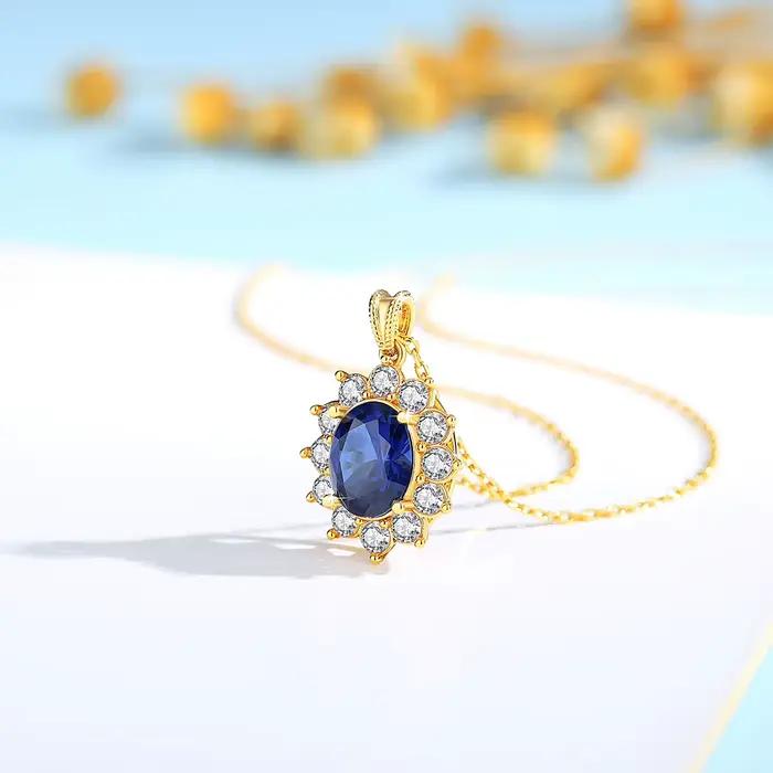 Szjinao – collier saphir bleu en or 18 carats pour femmes, pendentif princesse Kate, bijoux en or K, timbre AU750, cadeau de mariage, tendance