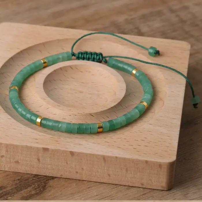 Bracelet de perles d'aventurine verte, réglable de haute qualité, bracelet minimaliste en pierre naturelle, bracelet délicat, pierre précieuse tibétaine
