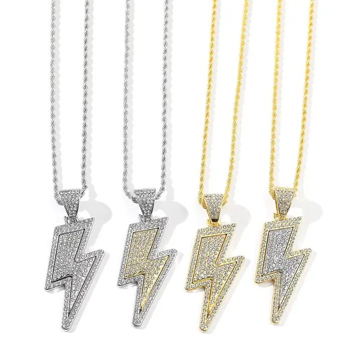 Nouveau Collier Pendentif Éclair en Strass Haut de Gamme Style Hip Hop 2026 pour Femme – Bijou Tendance pour Fête et Cadeau