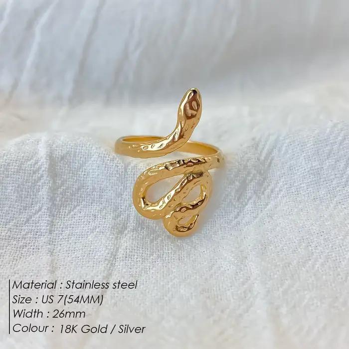 Bague Serpent en Acier Inoxydable EManco Style Bohème avec Motifs Texturés, Idéale pour le Quotidien, Vente en Gros de Bijoux
