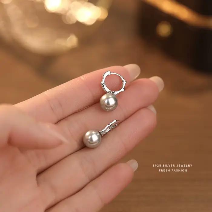 INZATT réel 925 en argent Sterling perle bambou Joint boucles d'oreilles pour les femmes Hiphop bijoux fins accessoires minimalistes