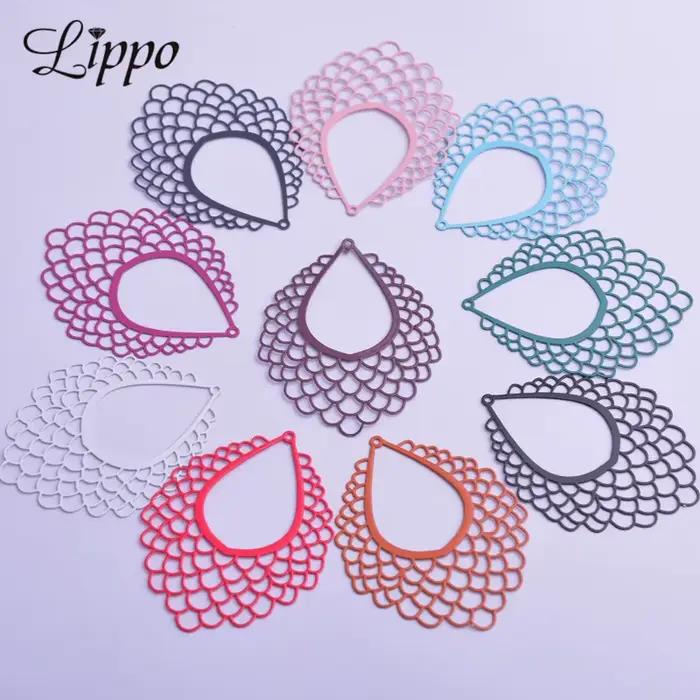 Breloques géométriques en métal avec pompons, pendentif bricolage, bijoux, boucle d'oreille, 35*45mm, Filig123, 30 pièces, AB5513