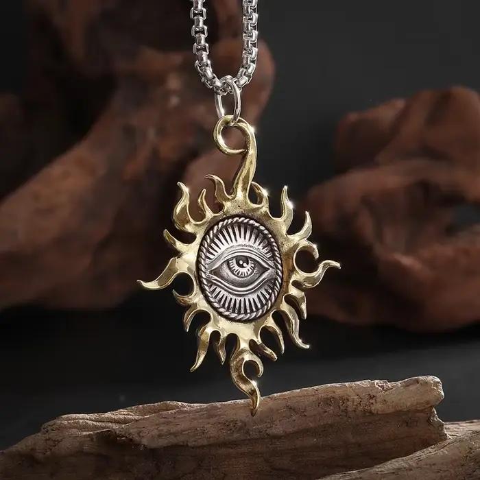 Pendentif Vintage œil de soleil de dieu, collier œil qui voit tout, amulette religieuse pour hommes et femmes, bijoux