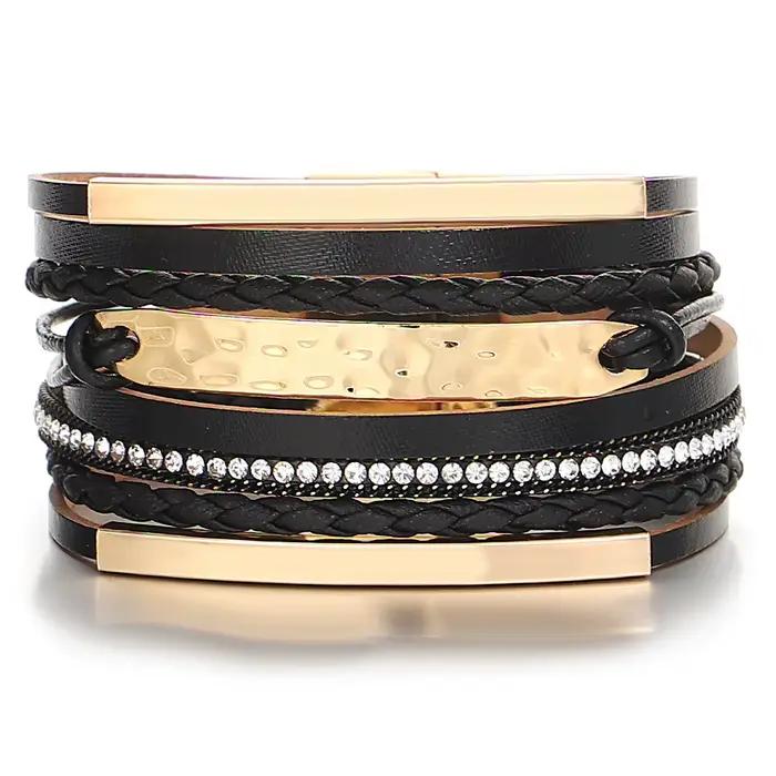 ALLYES Vintage Bracelet en cuir tressé à la main pour femmes hommes Boho gros multicouche Wrap large Bracelet Bracelets Punk bijoux