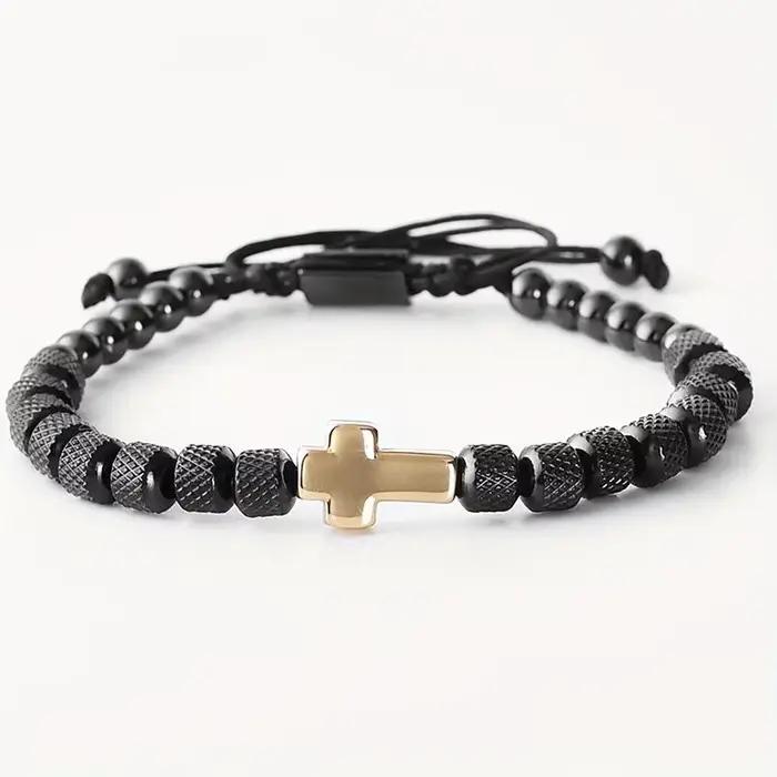 Bracelet porte-bonheur en acier inoxydable, perles faites à la main, pour hommes et femmes, chaîne de prière, bijoux de couple, cadeau