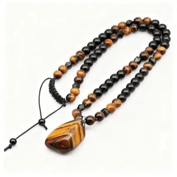 Collier en pierres œil de tigre, collier personnalisé à pendentif irrégulier en perles, couleur noire, collier pour homme