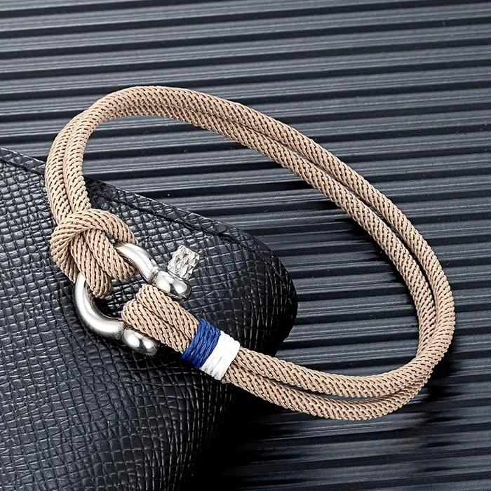 MKENDN – Bracelet en corde tressée bleu marine, Mini manille en fer à cheval en acier inoxydable avec vis, bijoux de Couple pour hommes et femmes