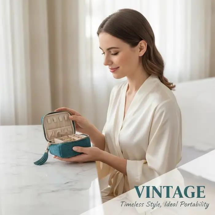 Pochette à bijoux en velours doux, plusieurs compartiments intérieurs, fermeture éclair à pompon lisse, organisateur portable pour femmes, voyages d'affaires