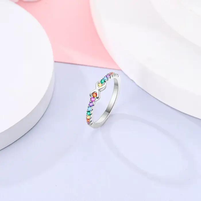 Bagues originales en argent Sterling 925, couleur arc-en-ciel, bagues en Zircon infini pour femmes et filles, bijoux cadeaux d'anniversaire