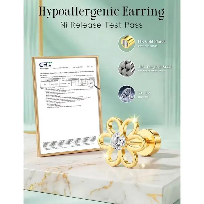 Boucles d'oreilles Bobisty plaquées or 14 carats pour piercing hélix, en acier chirurgical, à dos plat, empilables pour femme, avec chaîne en zircon cubique, clous et créoles
