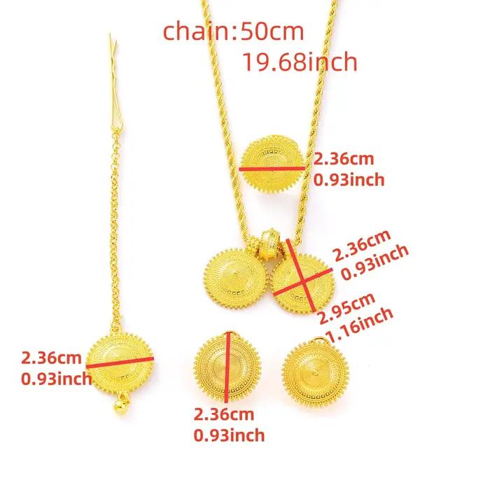 Parures de bijoux éthiopiens : pendentif rond, boucles d'oreilles, bague, chaîne de tête – Ensembles 4 pièces pour mariages africains et érythréens, fiançailles, cadeaux ethniques