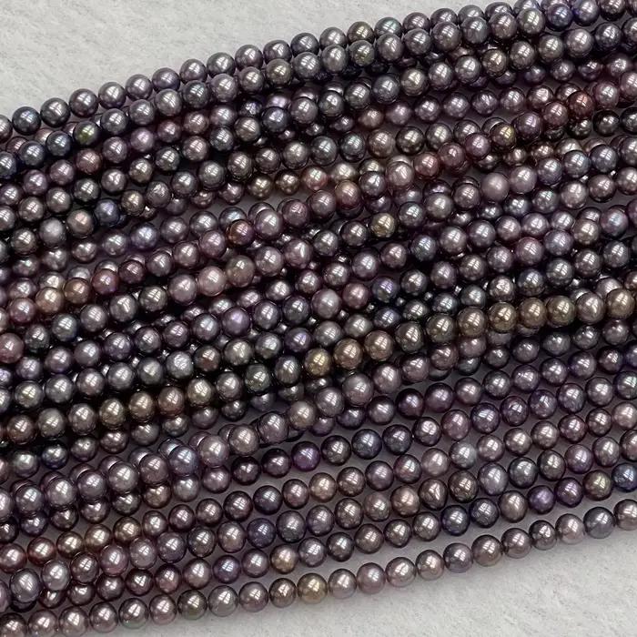 Collier de perles rondes violettes d'eau douce naturelles de haute qualité 4-5 mm, matériaux semi-finis, accessoires de bijoux DIY, vente en gros, cadeau