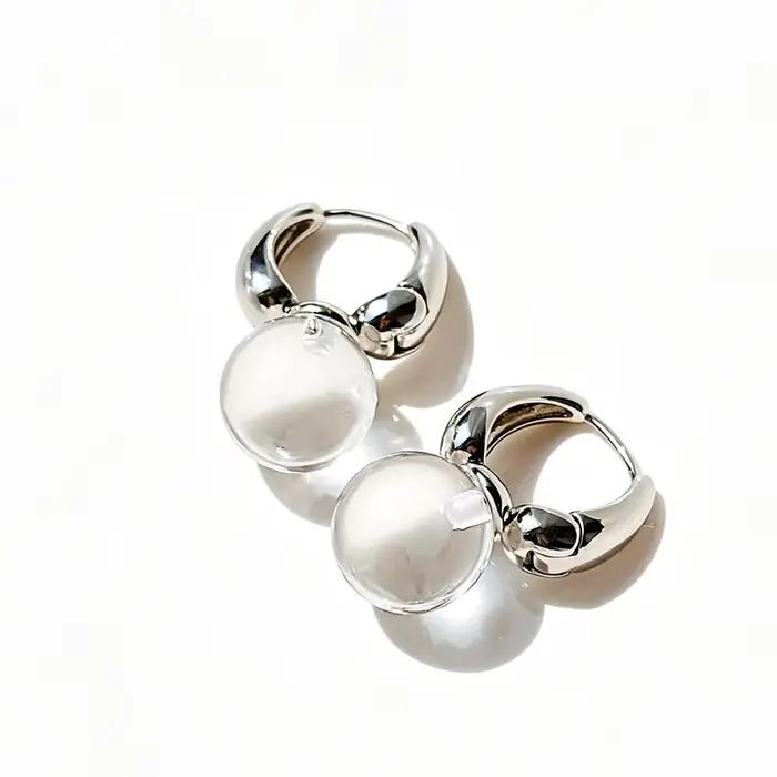 Nouveau design 2026 – Boucles d'oreilles pendantes rondes transparentes en résine, style coréen, bijoux polyvalents pour filles et femmes