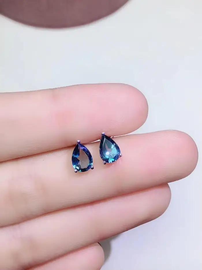 Boucles d'oreilles en topaze naturelle bleue de Londres pour femme, bijoux fins, argent regardé 925, cadeau solide, mode