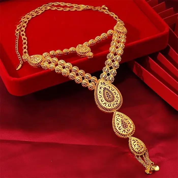 ANIID – ensemble de bijoux couleur or de Dubaï pour femmes, collier rond indien à longues pampilles, boucles d'oreilles, bijoux africains nigériens, cadeaux