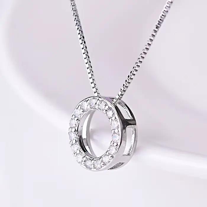Colliers avec pendentif rond en argent Sterling 925 et Zircon pour femmes, bijoux fins, Semi-strass, Simple, cercle brillant, chaîne de clavicule