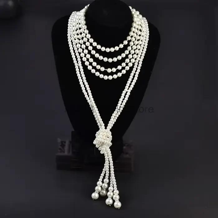 Collier de perles crème vintage pour femme, mode des années 1920, fausses perles, accessoires de testostérone, bijoux fantaisie